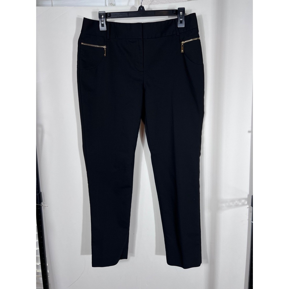 Chaus New York Womens Black Slim Ankle Pants Gold Zipper Pockets Size 8‎